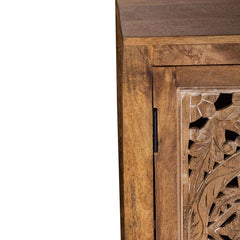Hand Carved Mango Wood Sideboard: Indian Art Accent Cabinet