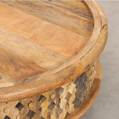 Indian Crafts Cylindrical Craving Coffee Table