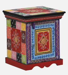 Modern Handpainted Bedside Table with Mango Wood Side Table with Drawer Storage