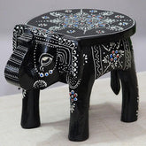Handcrafted and Emboss Painted Colorful Wooden Elephant Decorative Showpiece Stool