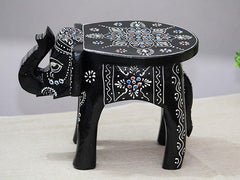 Handcrafted and Emboss Painted Colorful Wooden Elephant Decorative Showpiece Stool