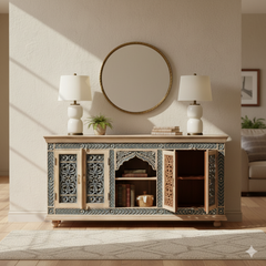Mango Wood Four Door Sideboard With Charcoal Finish