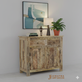 Mango Wood Floral Carved Cabinet, Boho Ethnic Nightstand