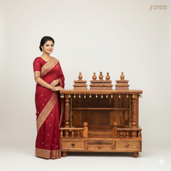 Indian Sheesham Pooja Mandir, Solid Wood Ethnic Pooja Temple With Brass Bells