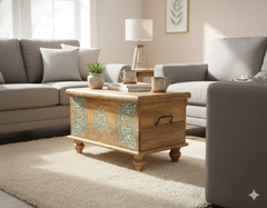 Mango Wood Blanket Chest With Mandala Painting