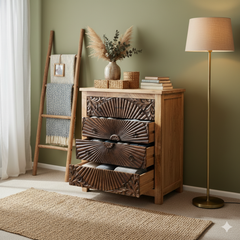 Mango Wood 4 Drawer Bedside Chest Table For Storage