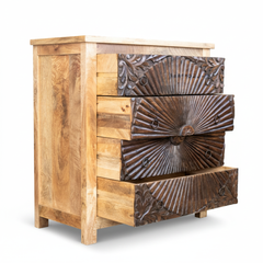 Mango Wood 4 Drawer Bedside Chest Table For Storage