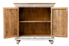 Hand Carved Mango Wood Carved 2 Doors Cabinet With Natural Top