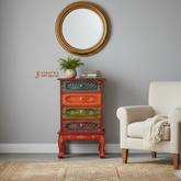 Indian Painted 4 Drawer Bedside , Chest Of Drawer