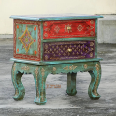 Mango Wood Painted 2 Drawer Bedside , Indian Decor