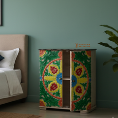 Hand Carved Mango Wood Bedside Cabinet: Indian Nightstand Sideboard