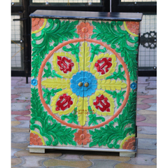 Hand Carved Mango Wood Bedside Cabinet: Indian Nightstand Sideboard