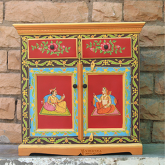 Mango Wood Bedside Cabinet, Solid Wood Ethnic Indian Painted Nightstand