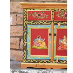 Mango Wood Bedside Cabinet, Solid Wood Ethnic Indian Painted Nightstand