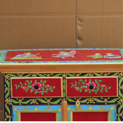 Mango Wood Bedside Cabinet, Solid Wood Ethnic Indian Painted Nightstand