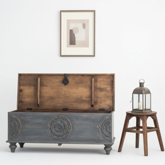 Mango Wood Carved Blanket Chest With Black Finish