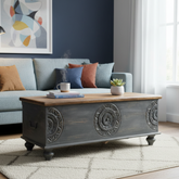 Mango Wood Carved Blanket Chest With Black Finish