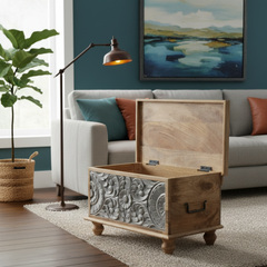 Mango Wood Distress Grey Trunk Coffee Table