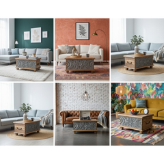 Mango Wood Distress Grey Trunk Coffee Table