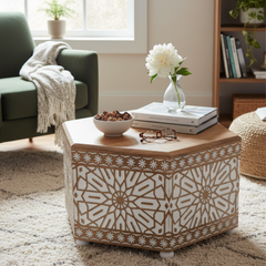 Mango Wood Moroccan Design Coffee Table For Living Room