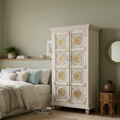 Mango Wood Bedroom Storage Boho Tallboy With Brass Detailing