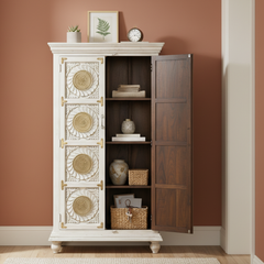 Mango Wood Bedroom Storage Boho Tallboy With Brass Detailing