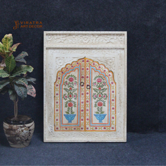 Hand-Painted Floral Wooden Wall Panel – Indian Carved Faux Window Frame