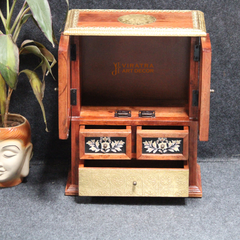 Mango Wood Bedside Table, Solid Wood Storage Side Table With Brass Detailing