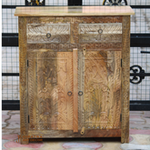 Floral Carved Wooden Cabinet, Indian Ethnic Bedside Cabinet, Living Area Decor 2-Drawer