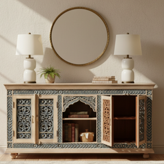 Mango Wood Four Door Sideboard With Charcoal Finish