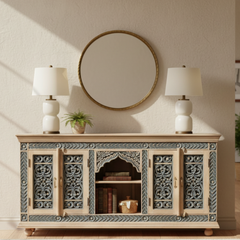 Mango Wood Four Door Sideboard With Charcoal Finish