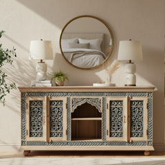 Mango Wood Four Door Sideboard With Charcoal Finish