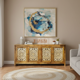 Hand Carved Mango Wood Sideboard: Indian Art Accent Cabinet