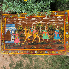 Handicraft Dola-Maru Painted Trunk Box, Wooden Storage Box, Home Living Blanket Box