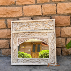 Wooden Carved Mirror Wall Decor, Distressed Bedroom Mirror