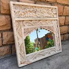 Wooden Carved Mirror Wall Decor, Distressed Bedroom Mirror
