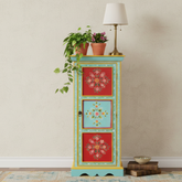 Hand-Painted Floral Wooden Book Storage Cabinet – Colorful Boho Accent Unit for Living Area Decor