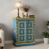 Hand-Painted Mango Wood Sideboard Cabinet For Storage