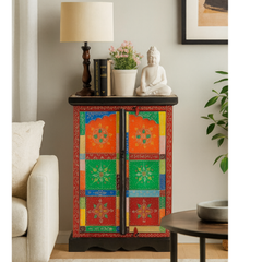 Hand-Painted Mango Wood Sideboard Cabinet For Storage