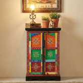 Hand-Painted Mango Wood Sideboard Cabinet For Storage