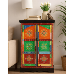 Hand-Painted Mango Wood Sideboard Cabinet For Storage