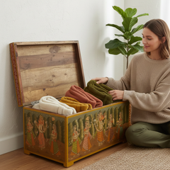 Mango Wood Hand-Painted Storage Trunk Chest For Living Room Decor