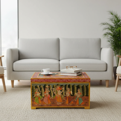 Mango Wood Hand-Painted Storage Trunk Chest For Living Room Decor