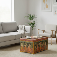 Mango Wood Hand-Painted Storage Trunk Chest For Living Room Decor