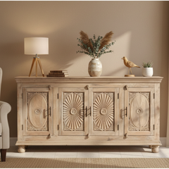 Mango Wood Hand-Carved Sideboard For Storage Solution