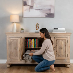 Mango Wood Hand-Carved Sideboard For Storage Solution