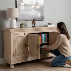 Mango Wood Hand-Carved Sideboard For Storage Solution