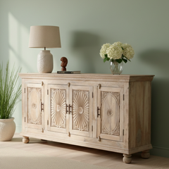 Mango Wood Hand-Carved Sideboard For Storage Solution