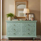 Mango Wood 6 Drawer Cabinet With Saga Green Finish