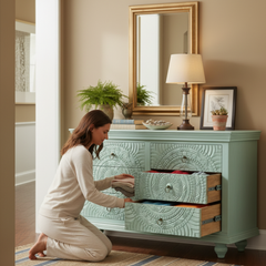 Mango Wood 6 Drawer Cabinet With Saga Green Finish